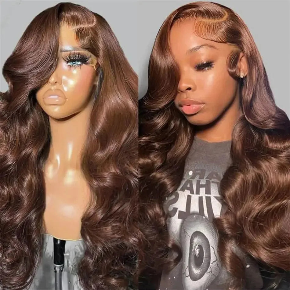Body Wave Chocolate Brown Lace Front Wigs Human Hair Pre Plucked Brazilian Brown Virgin Hair 13x6 HD Frontal Wig For Women