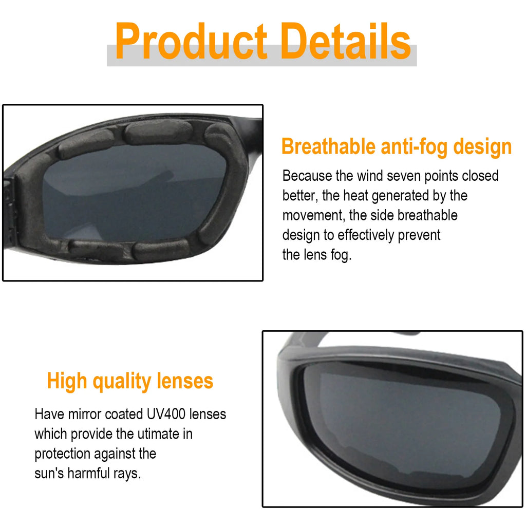 Motorcycle Riding Glasses Padding Goggles UV Protection Dustproof Windproof Sunglasses with Clear Smoke Yellow Lens Anti-glare