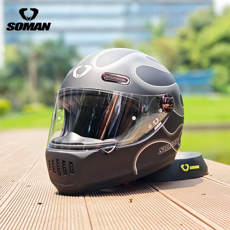 SOMAN Motorcycle Helmet Retro DOT Certification Full Face Helmet Riding Personalized Motorcycle Safety Helmet Casco Moto Casque