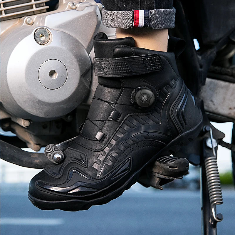 Motorcycle Shoes Microfiber Leather Motorcyclist Boot Rubber Sole Men's Biker Boot Anti-slip Enduro Shoes Moto Cross Motorboats