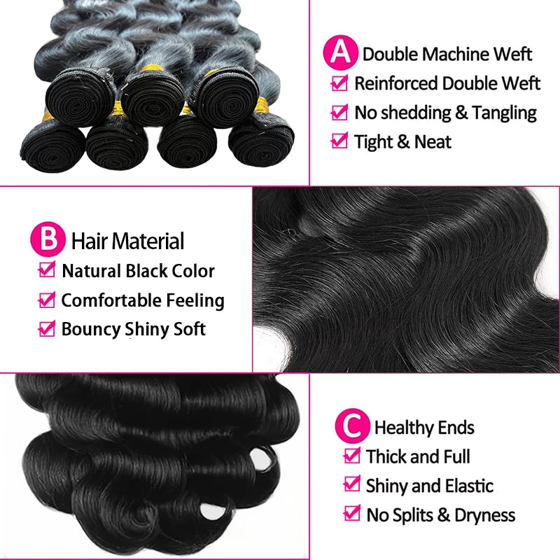 Natural Color Body Wave Bundles Human Hair 22 24 26 Inch Brazilian Virgin Hair 3/4 Bundles Human Hair Extensions For Women