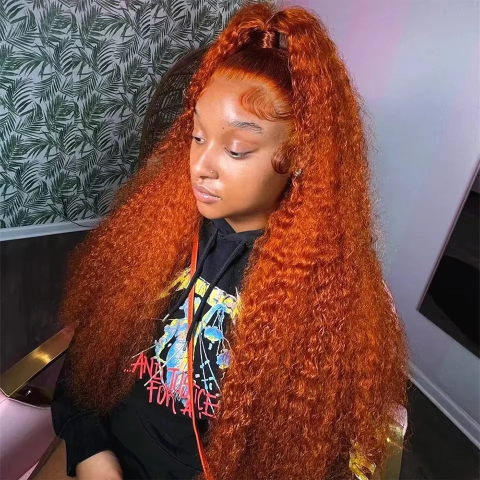 Ginger Orange #350 Brazilian Deep Wave 13x6 HD Lace Front Human Hair Wigs Women 13x4 Lace Frontal Wigs 5x5 Glueless Closure Wig