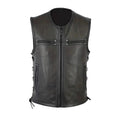 Men's Motorcycle Vests with Pockets Fashionable Leather Solid Color Zipper Up Sleeveless Jacket