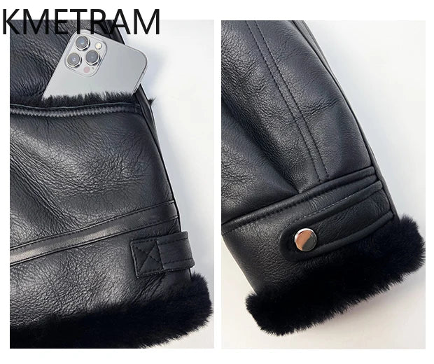 Natural Merino Sheepskin Wool Double Faced Fur Jacket Women Fashion Motorcycle Black Real Fur Coat Winter Woman Clothing 2025