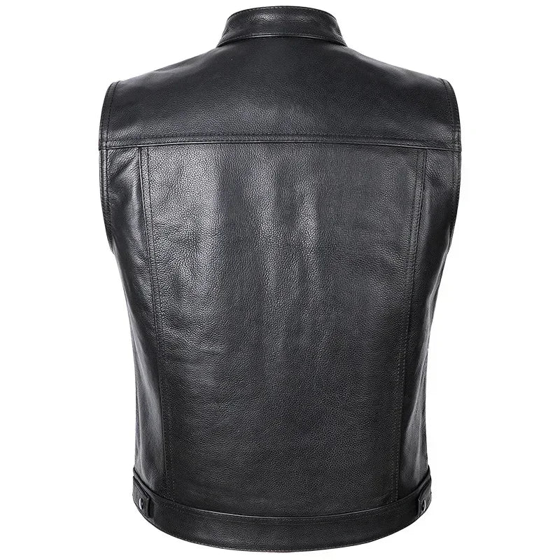 FashionThe Latest Solid Color Vest Motorcycle Standing Collar Leather Vest for Men Pu Leather Coat