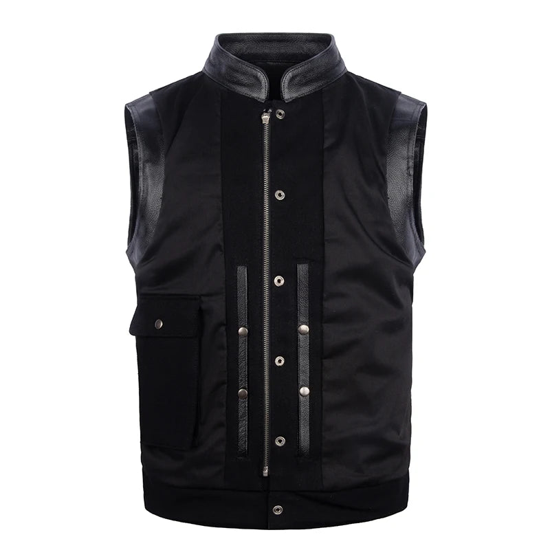 Harley Motorcycle Gang Leather Vest Top Layer Cowhide Jaet Riding Vest Genuine Leather Svel oulder Pad Youth Faion