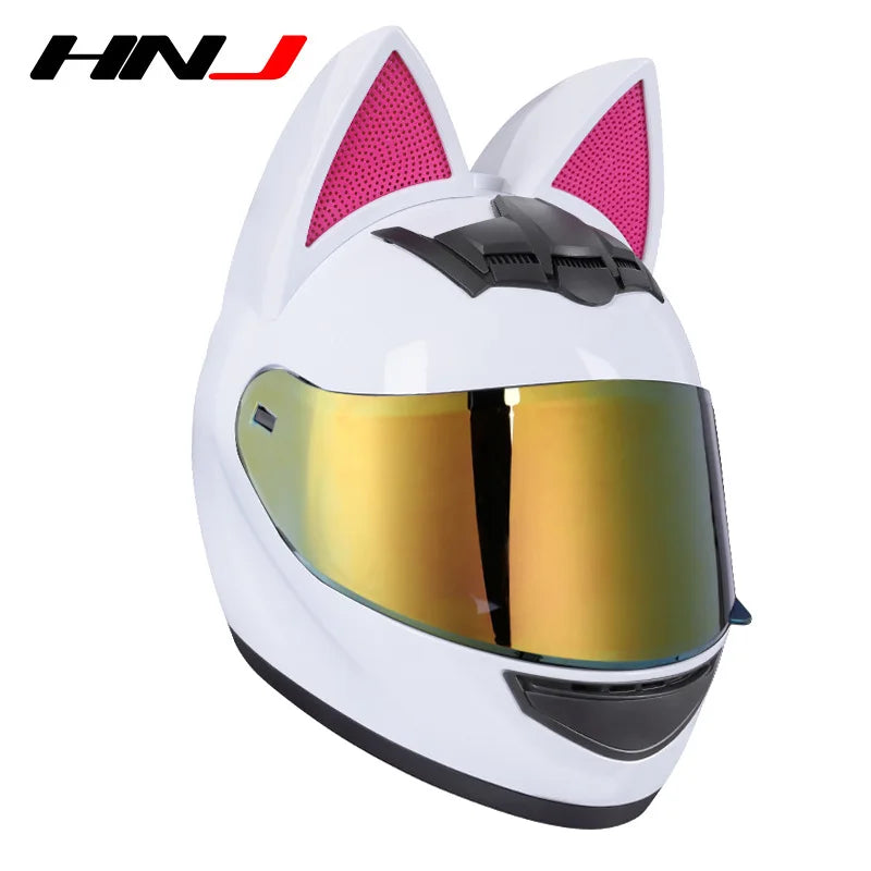 2022 Motorcycle Cat Ear Helmet Capacete Casque Full Face Helmet Women Moto Ear Helmets Personality Motorbike Helmet Motocross