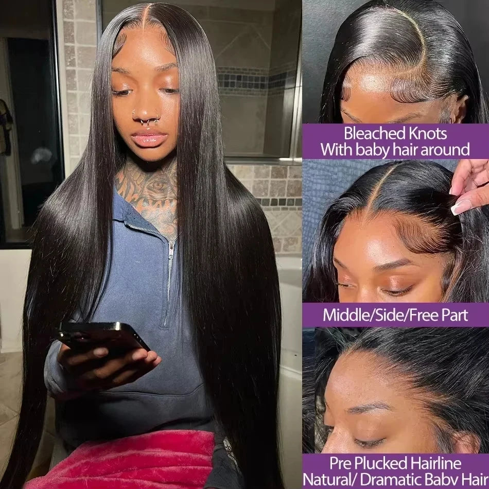 200% Density 13x4 Bone Straight Brazilian Front Human Hair Wig 13x6 HD Transparent Lace Frontal Wigs Pre Plucked For Black Women