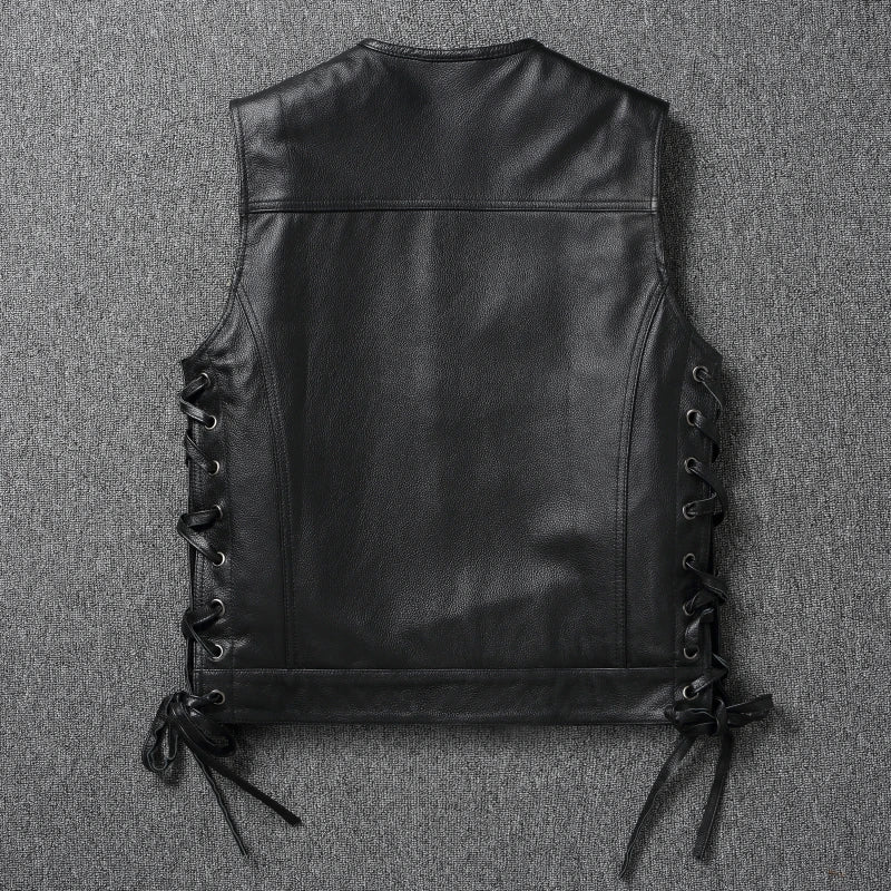 Harley Motorcycle Leather Vest Men's Sleeveless Riding Jacket Biker Vest Top Layer Cowhide Youth Casual Fashion Workwear Style