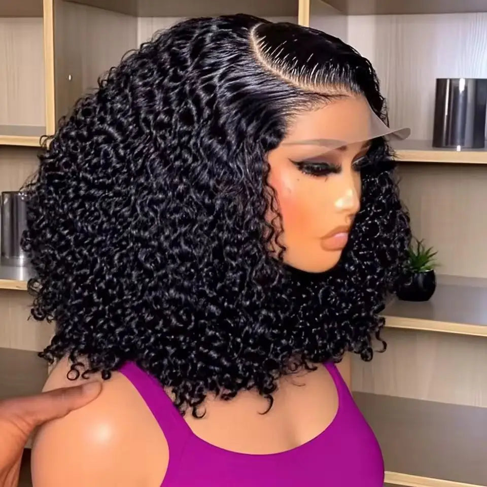 200% Density Deep Wave Bob Wigs 13x4 Transparent Lace Frontal Wig Brazilian 100% Human Hair Wigs For Women Loose Wave Lace Wigs