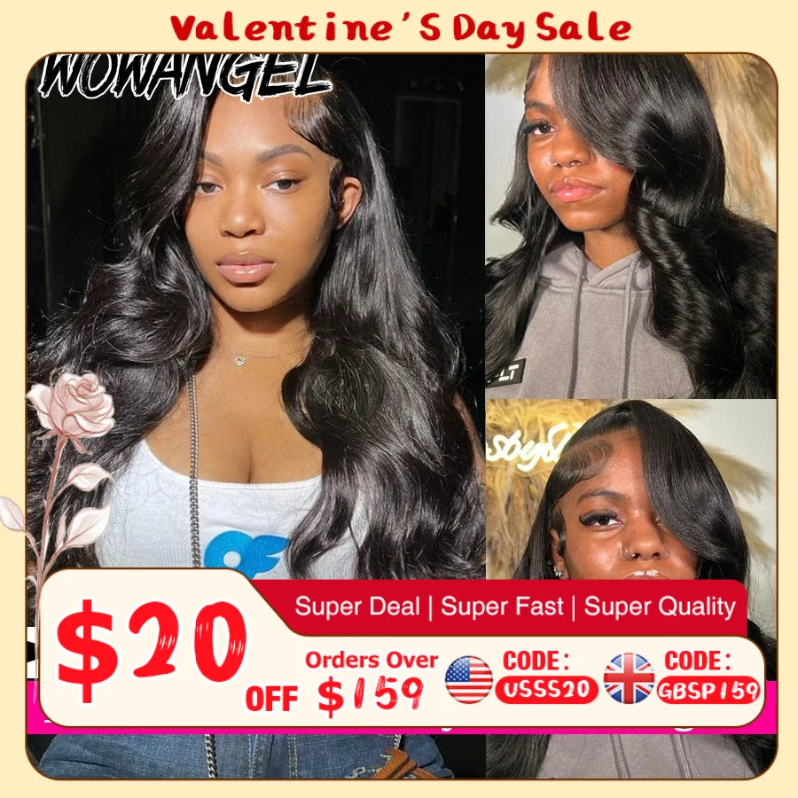 Wow Angel 250% 13x6 HD Lace Front Wigs Body Wave Human Hair Wigs Pre Plucked HD Lace Wigs Skins Melted Brazilian Hair for Women