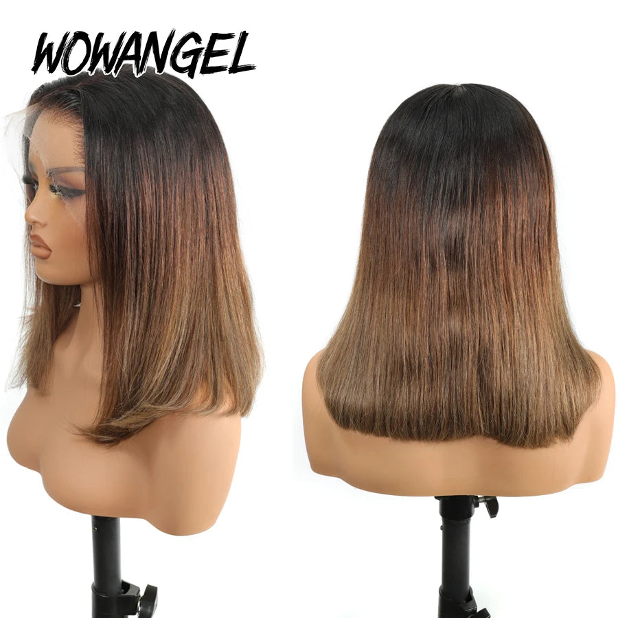 Ombre Ash Blonde 13x6 HD Lace Full Frontal Short Bob Human Hair Wigs Straight Bob Wigs Bleached Knots Pre-Plucked Hair For Women
