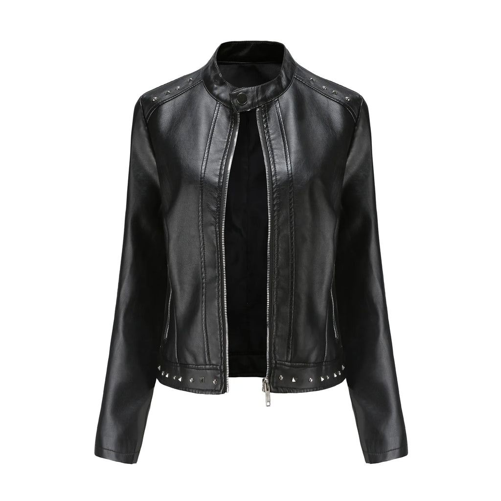 2026 Zipper leather jacket motorcycle topThis year's trend Women's , Rivet Coat,Spring coat zipper women's clothing