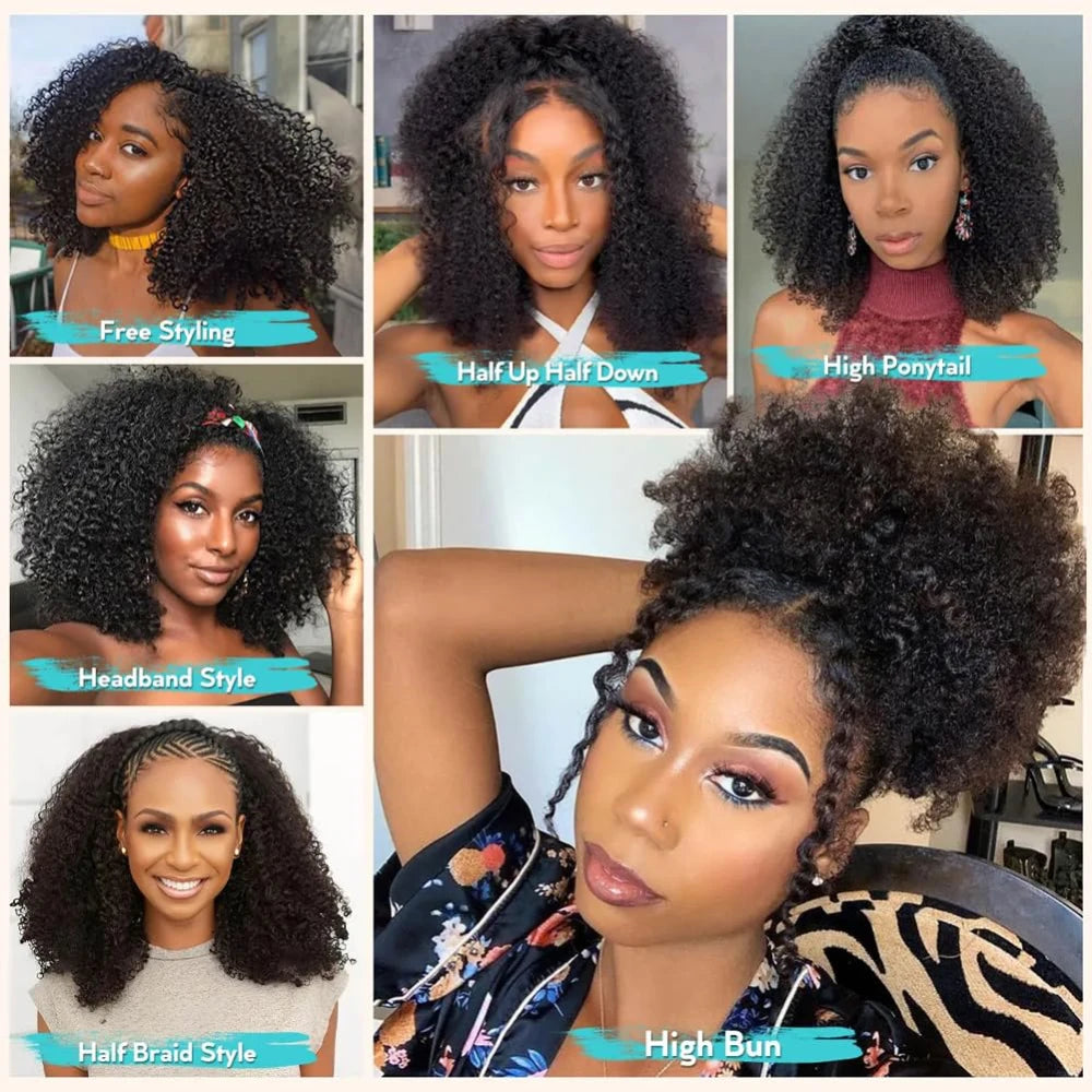 Half Wig 200% Density Remy Hair Headband Wig No Leave Out Curly Human Hair Wigs Upgrade Glueless Clip 3 In 1 Half Wigs For Women