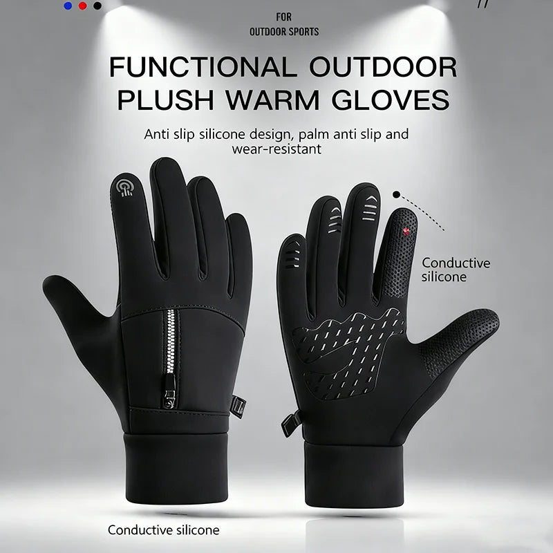 Outdoor Fishing Waterproof Gloves Men's Palm Silicone Anti Slip Touch Screen Full Finger Gloves Motorcycle Riding Warm Gloves