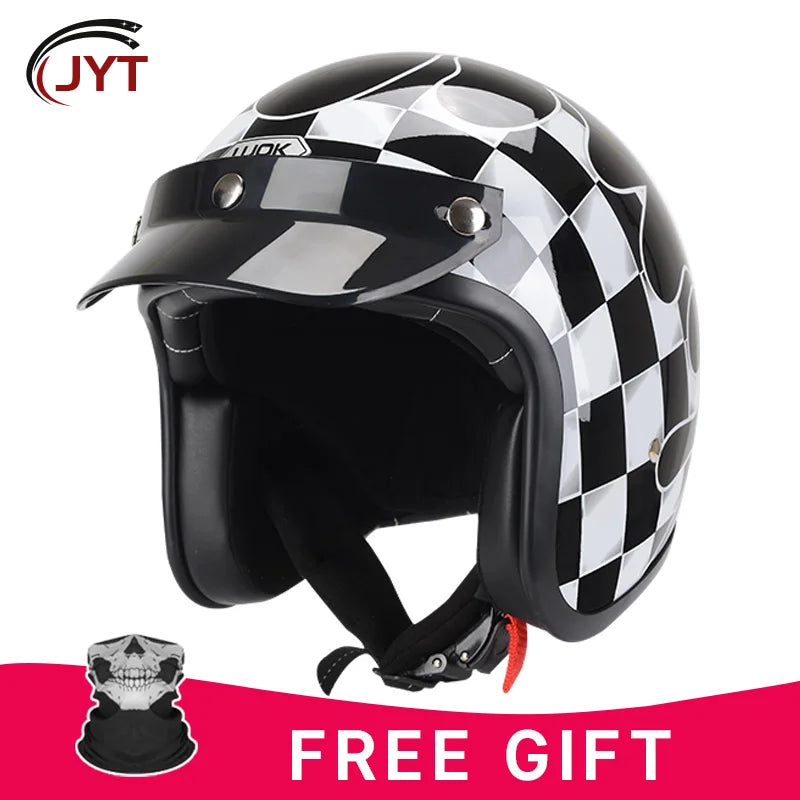 DOT Retro Open Face Motorcycle Low Profile Helmets 3/4 Half Helmet Vintage Four Seasons Unisex for Adult Men Women for Motocross