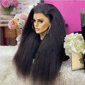 Afro Kinky Straight Lace Front Wigs Soft As Human Hair Pre Plucked With Baby Hair 210% Density Yaki Straight Transparent HD Lace