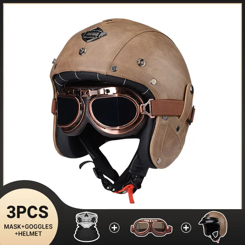 DOT Approved Vintage Leather Motorcycle Helmet Retro Open Face Chopper Casque Capacete Motorbike De Moto Masculino Casco Moto