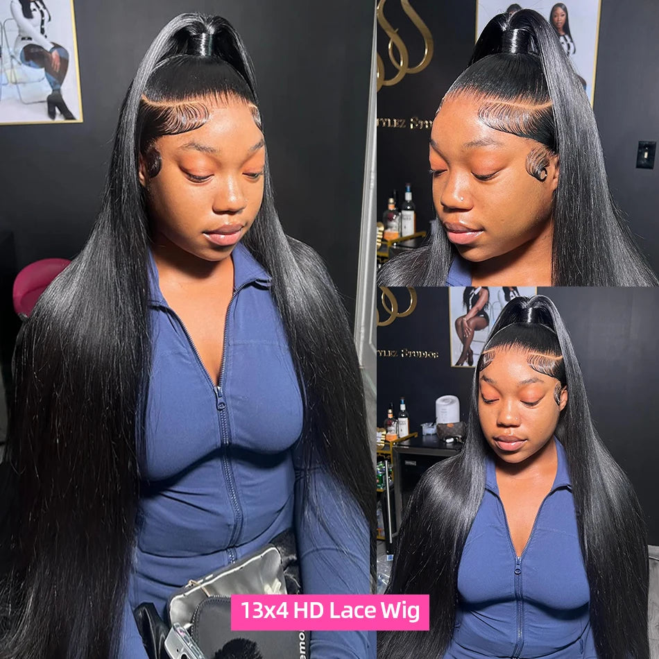 250 Density Human Hair Brazilian 13x4 Bone Straight HD Lace Front Wig 30 40 Inch 13x6 Transparent Lace Frontal Wigs Black