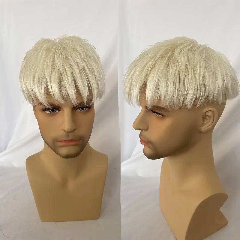 Men's 3Inch Cut Short Hair Toupée Human Hair Wig Swiss Lace Frontal PU Hairpieces 8x10 Omber 613# Color Systems Black Hairpiece