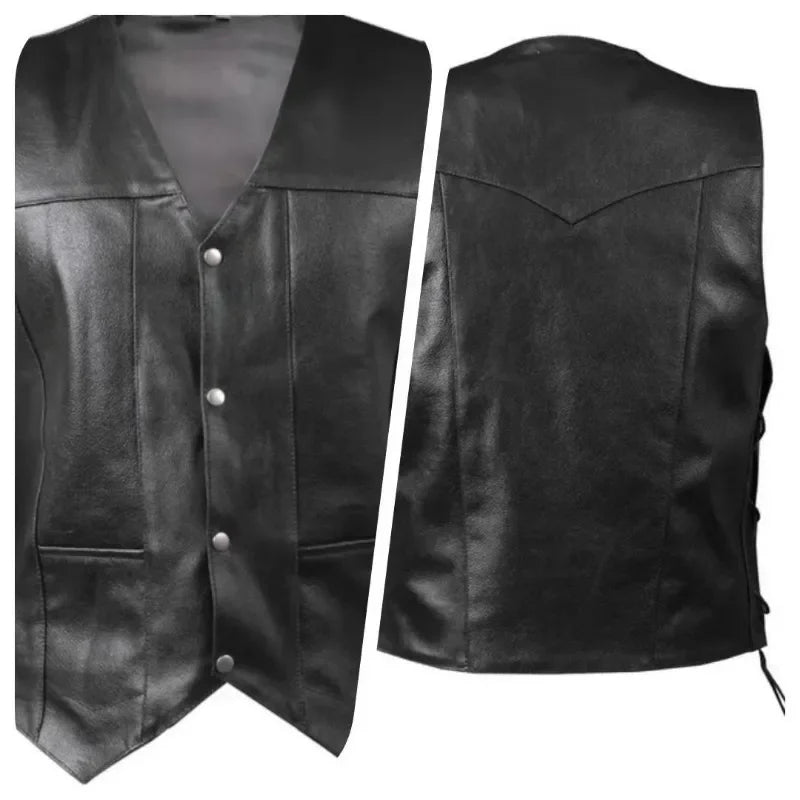 Men's Punk Style Denim Vest with Side Lace Details, Perfect for Party and Motorcycle Riding