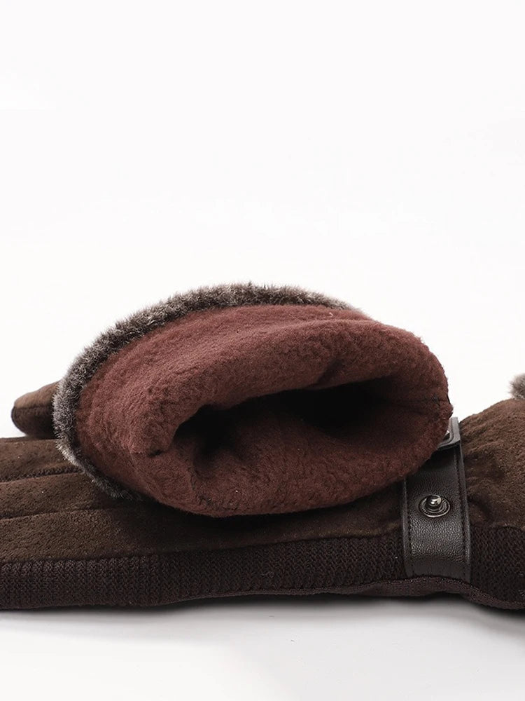Men's Pigskin Touchscreen Gloves, Fleece-Lined, Thickened for Winter, Windproof Motorcycle Riding Cold-Resistant Gloves