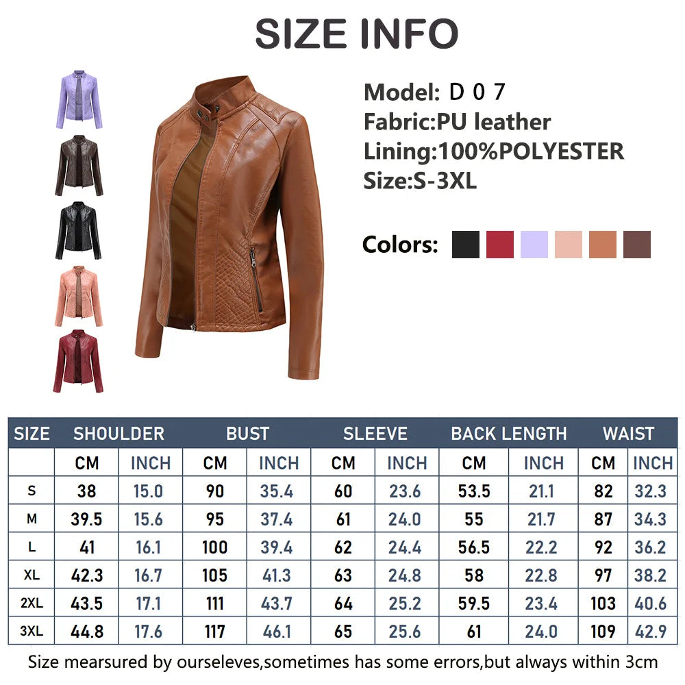 Women's Long Sleeved Zipper Motorcycle Jacket, Casual Leather Jacket, Simple and Trendy Clothing, Autumn and Winter popular