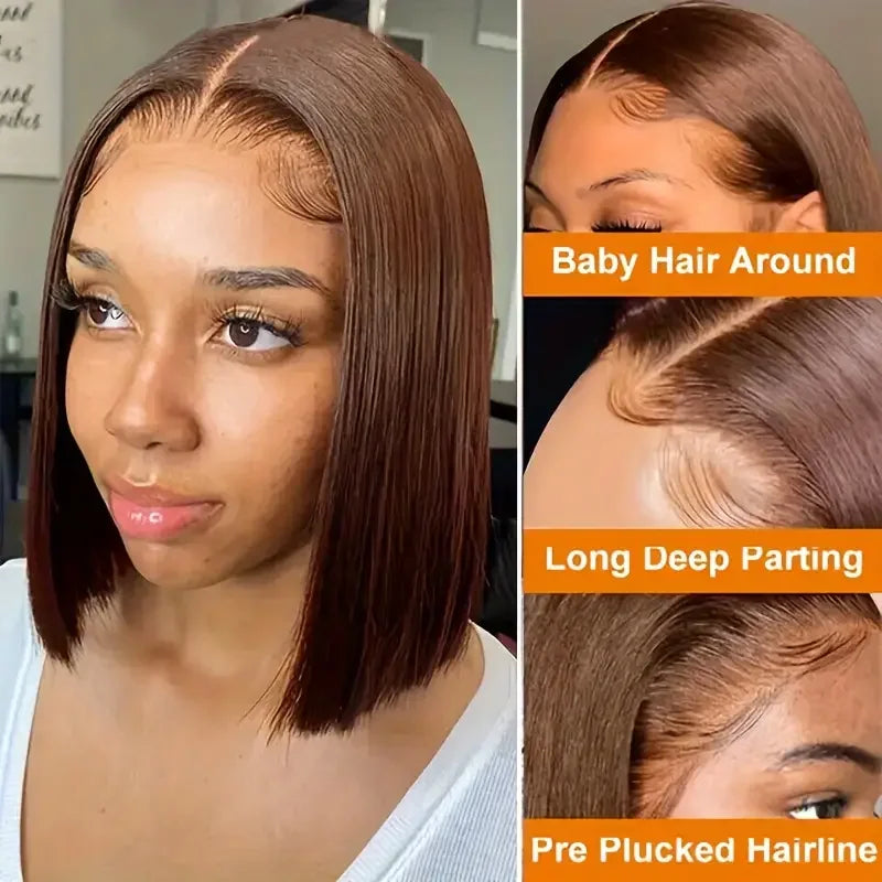 Chocolate Brown 13x4 Lace Frontal Human Hair Wigs Transparent Lace Front Wigs Short Bob Wig Glueless Remy Straight Natural Wig