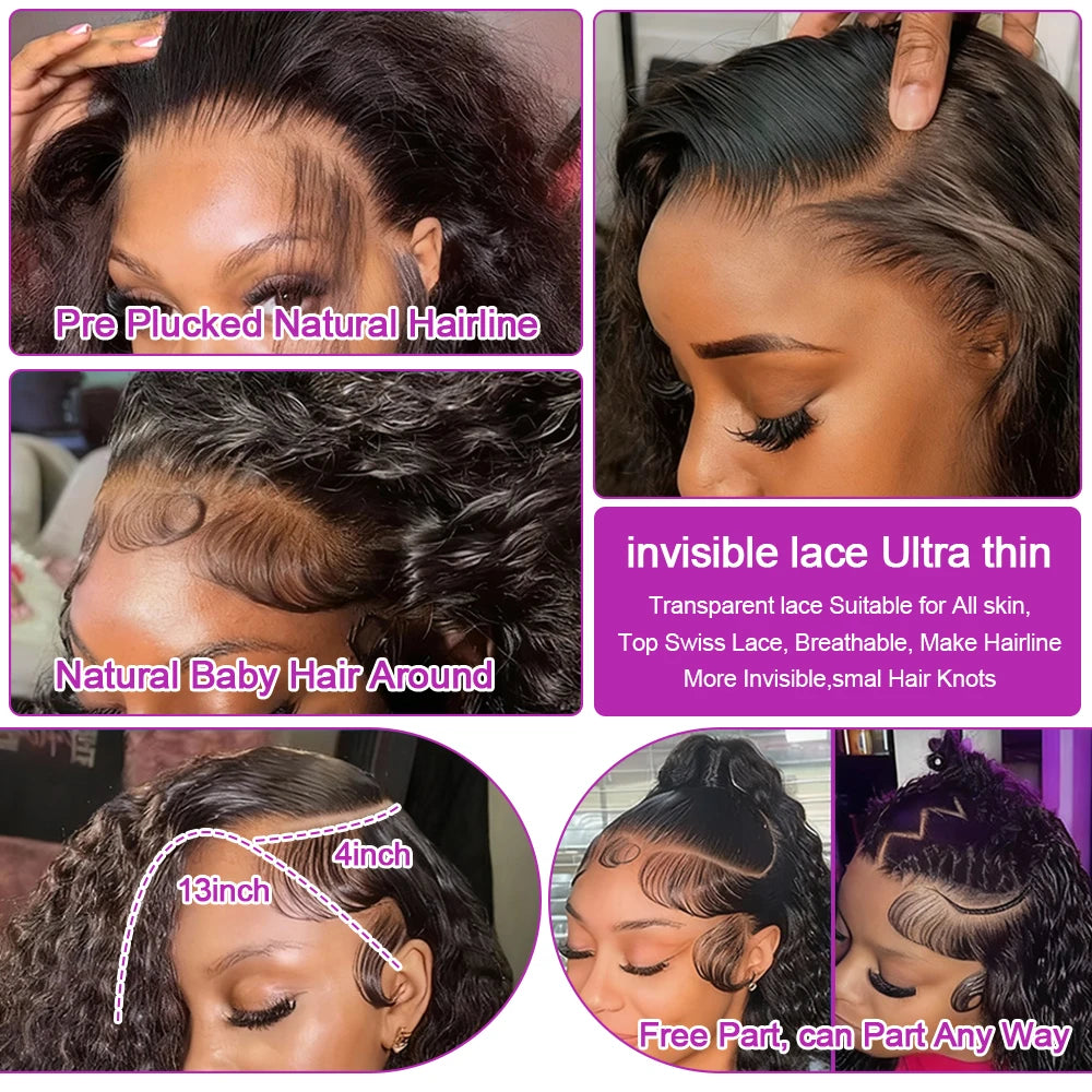 250% Density Water Wave 13x4 13x6 Hd Lace Frontal Wig 7x5 Glueless Human Hair Deep Wave Curly Full Lace Front Wig For Women Remy