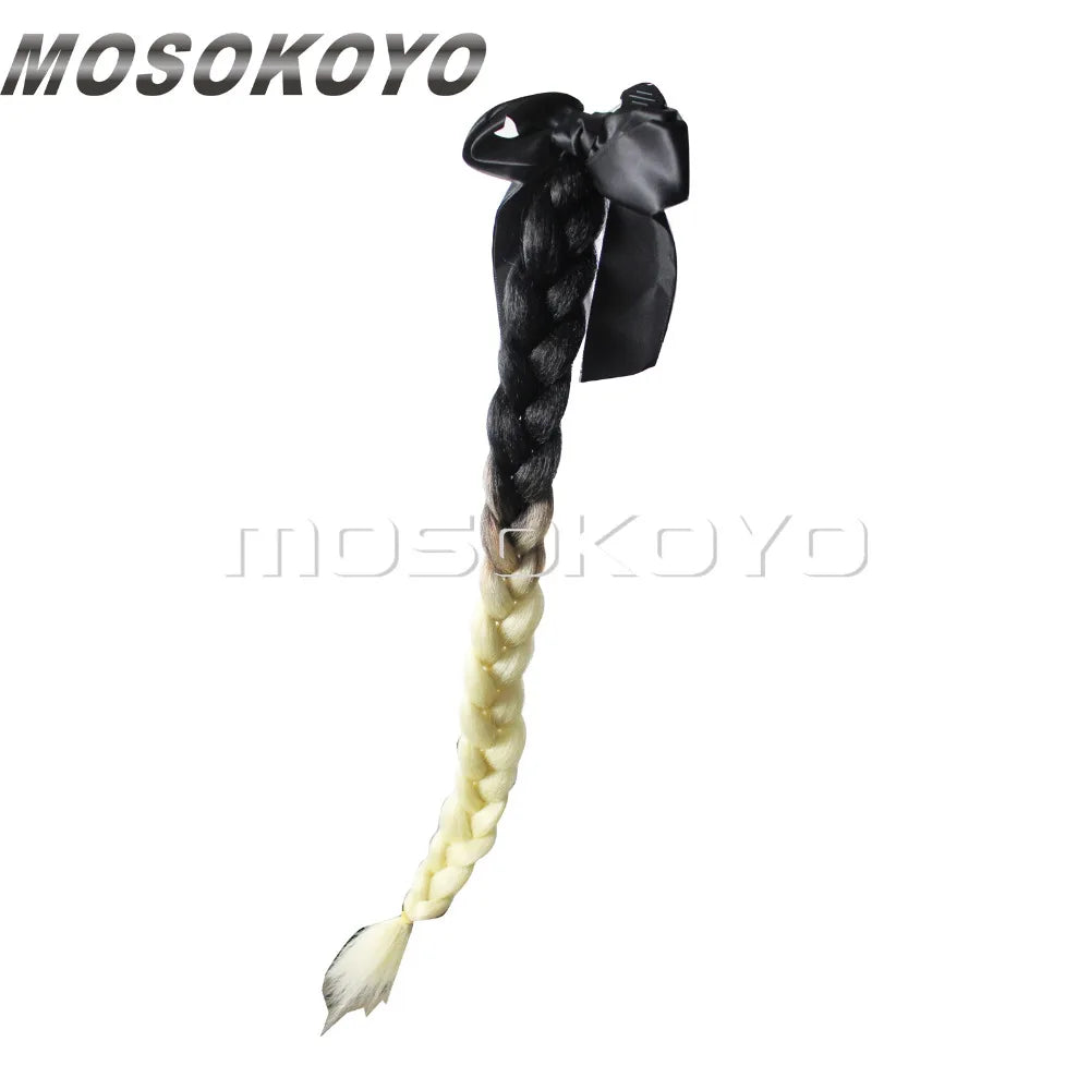 Motorcycle Women Helmet Twist Braids Ponytail Dirty Gradient Ramp Pig Tail Hair Punk Free Style Biker Helmet Decoration