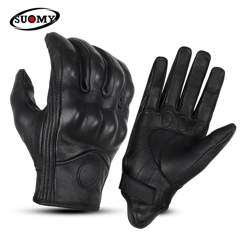 Retro Leather Motorcycle Gloves Riding Anti-fall Moto Gloves Classic Pink/Yellow/Black Leather Breathable Summer Gloves