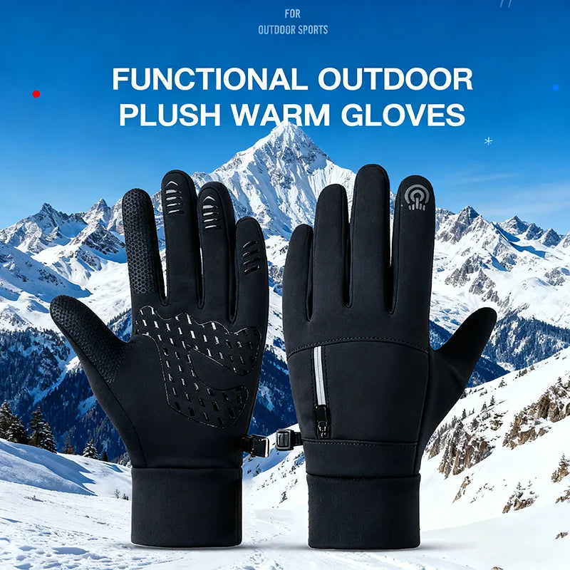 Outdoor Fishing Waterproof Gloves Men's Palm Silicone Anti Slip Touch Screen Full Finger Gloves Motorcycle Riding Warm Gloves