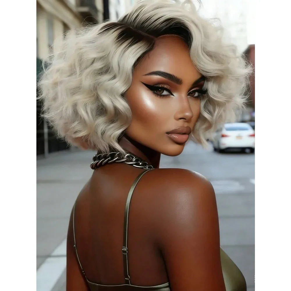 Body Wave 4/27 Color Short Bob Wig Ombre Highlight 13x4 Lace Front Wigs Brown Honey Blonde Human Hair Preplucked Bob 180 Density