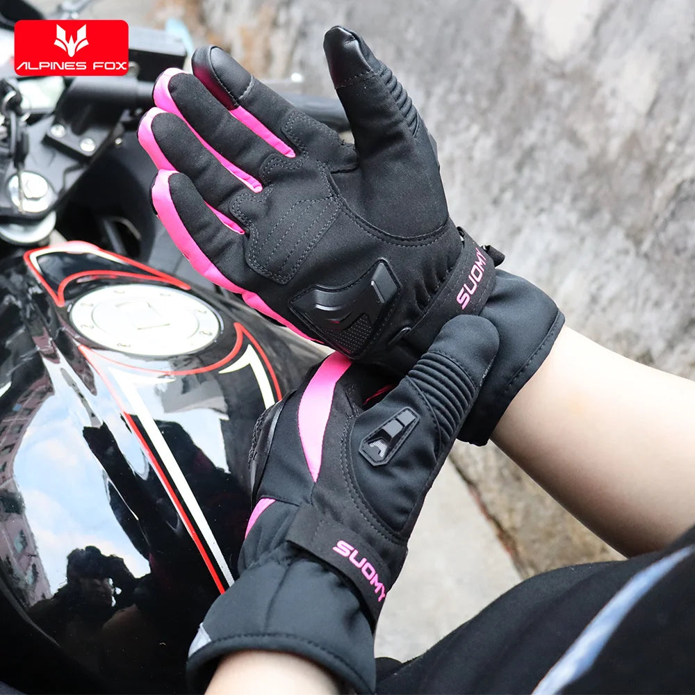 SUOMY Winter Motorcycle Gloves Windproof Waterproof Warm Motorbike Riding Gloves Women Lady Pink Motocross Guantes Touch Screen