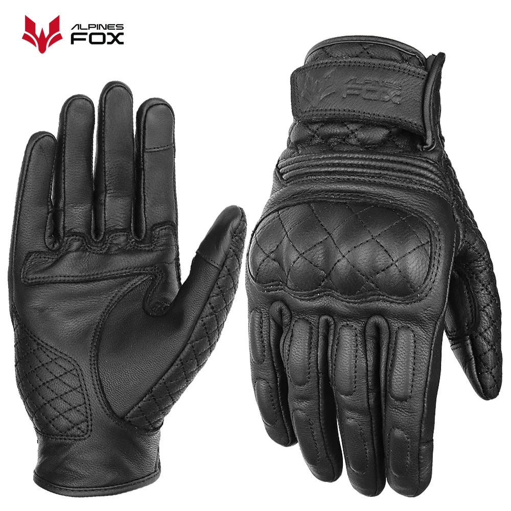 Retro Motorcycle Gloves Real Leather Full Finger Black Yellow Men Women Protective Gear Motorbike Glove Touch Screen Guante Moto