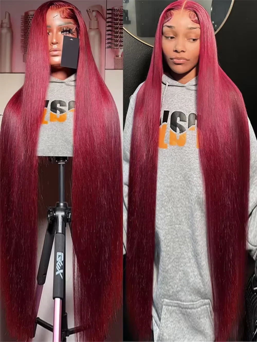 200 Density 13x4 13x6 Full Frontal Lace 99j Burgundy Preplucked Colored Straight Frontal Wig HD Transparent Lace Human Hair Wigs