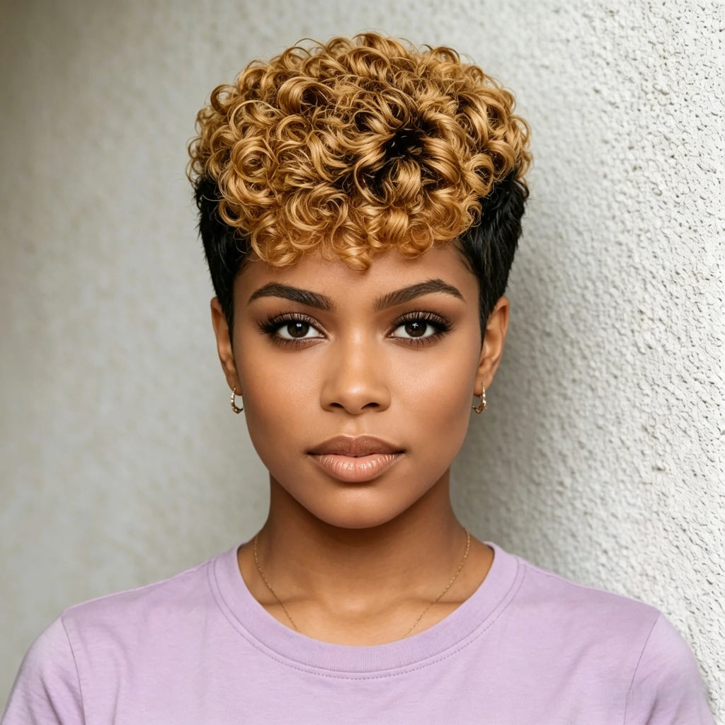 Short Curly Pixie Wig Human Hair for Women Machine-made Wig