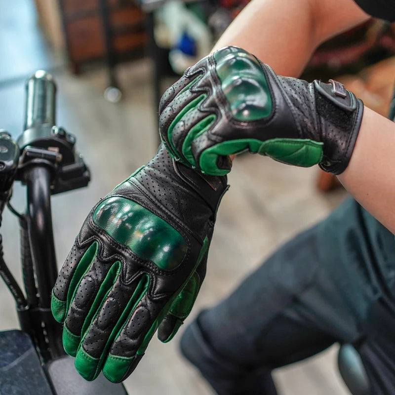 UGLYBROS Leather Motorcycle Gloves Full Finger Summer Breathable Men's Retro Riding Gloves for Motorbike MTB Driving Motocross