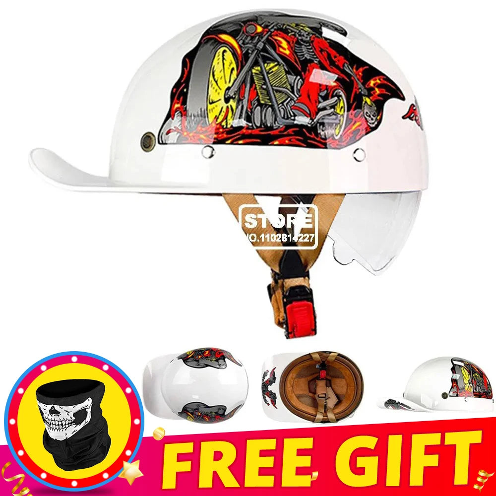 Half Helmet Retro Motorcycle Helmet Men Women Baseball Cap Riding Racing Moto Helmets DOT Certification Protection Cap Vintage