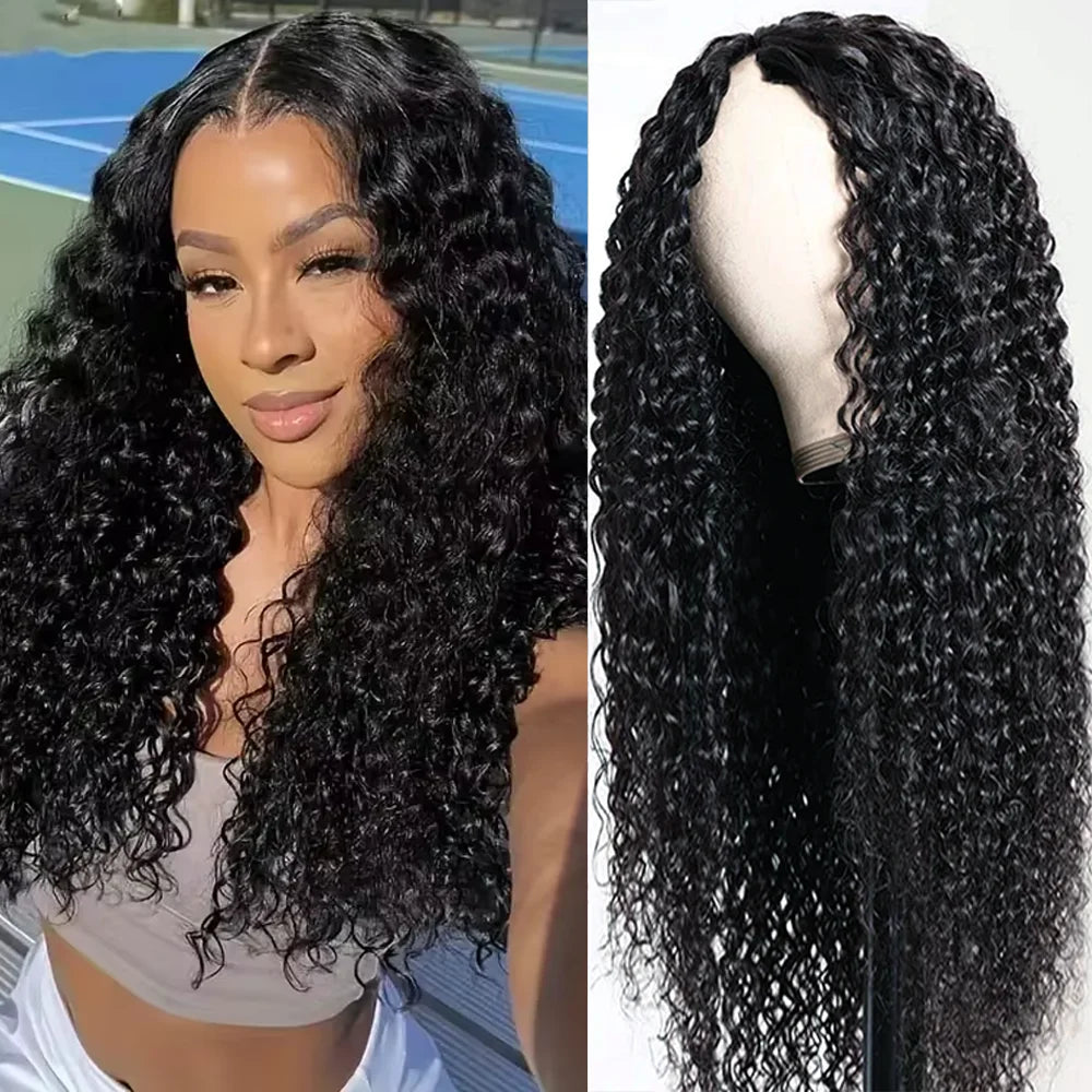 V Part Curly Human Hair Wig 16-32 Inches 200 Density V Shape Wig Natural Brazilian Hair Wig For Black Women Remy Hair Wigs