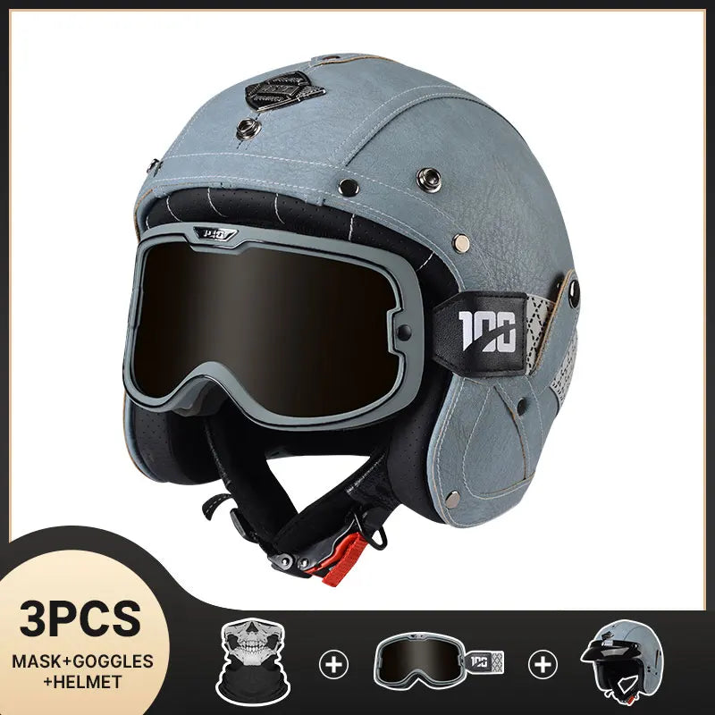 DOT Approved Vintage Leather Motorcycle Helmet Retro Open Face Chopper Casque Capacete Motorbike De Moto Masculino Casco Moto