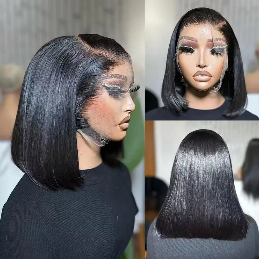 Bob Wig Human Hair 200% Density 13x4 HD Lace Frontal Short Straight Lace Front Bob Wigs For Black Women Human Hair Pre Plucked