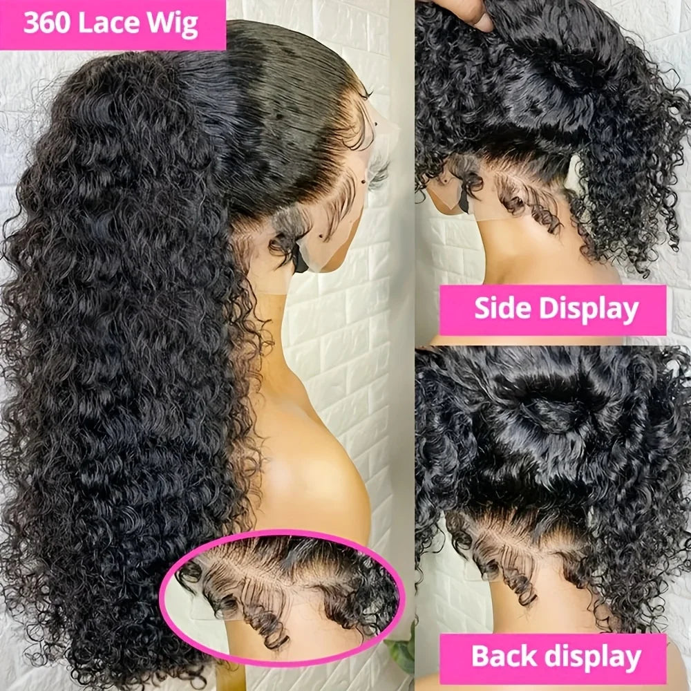 Women's 360 HD Lace Front Glueless Curly Wig - 220%Density Human Hair Deep Wave 13x4 13x6 Lace Frontal with Pre-Plucked Hairline