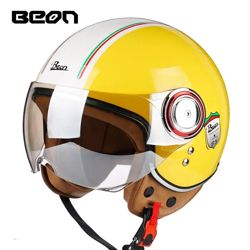 Beon Motorcycle Helmet ECE Certification Winter Warm Retro Half Cap Helmet Electric Vehicle Safety Helmet for All Seasons
