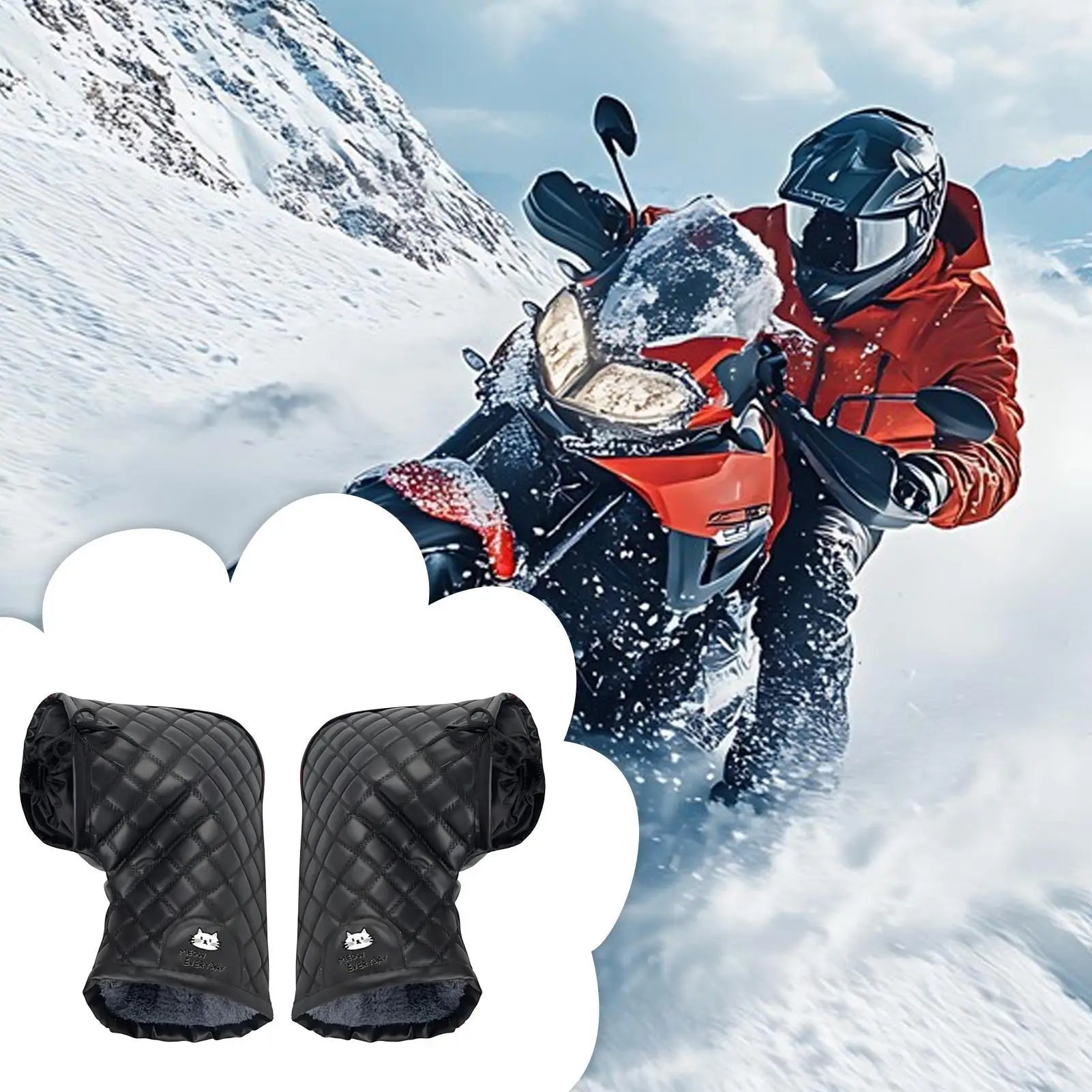 Motorcycle Handlebar Mitts Winter Waterproof Hand Muffs Windproof Handlebar Fingerless Gloves for Cold Weather Riding for Motor
