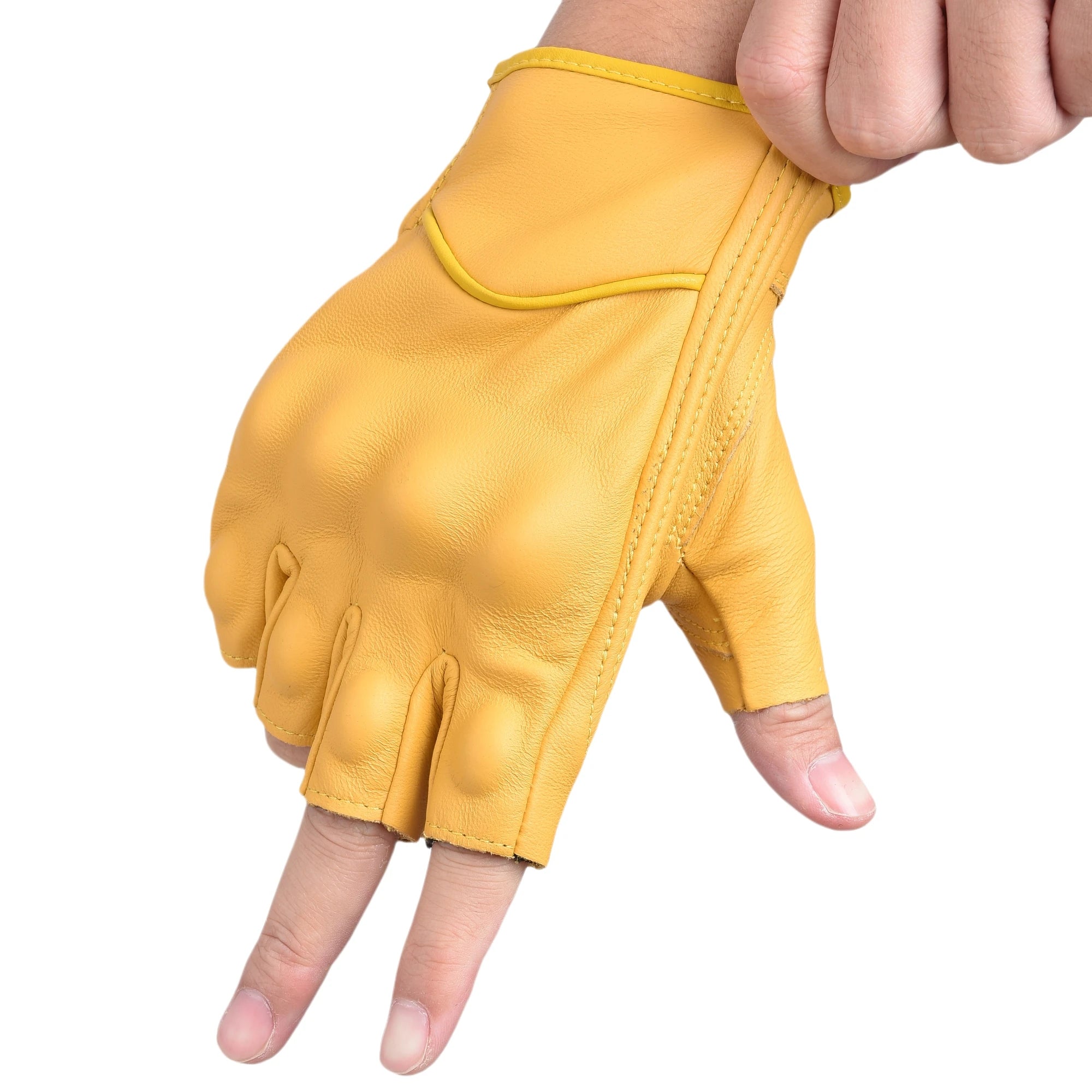 Outdoor Gloves Motorcycle Gloves Leather Motor Riding Gloves Half Finger for Men Fingerless Gloves Yellow