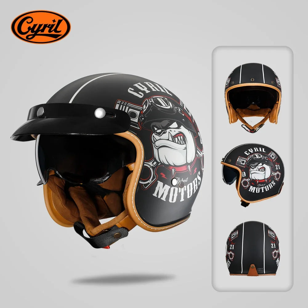 Retro 3/4 Open Face Half Motorcycle Helmet CYRIL B206 Lightweight Adult Vantage Jet Helmet for Men Women DOT ECE Approved