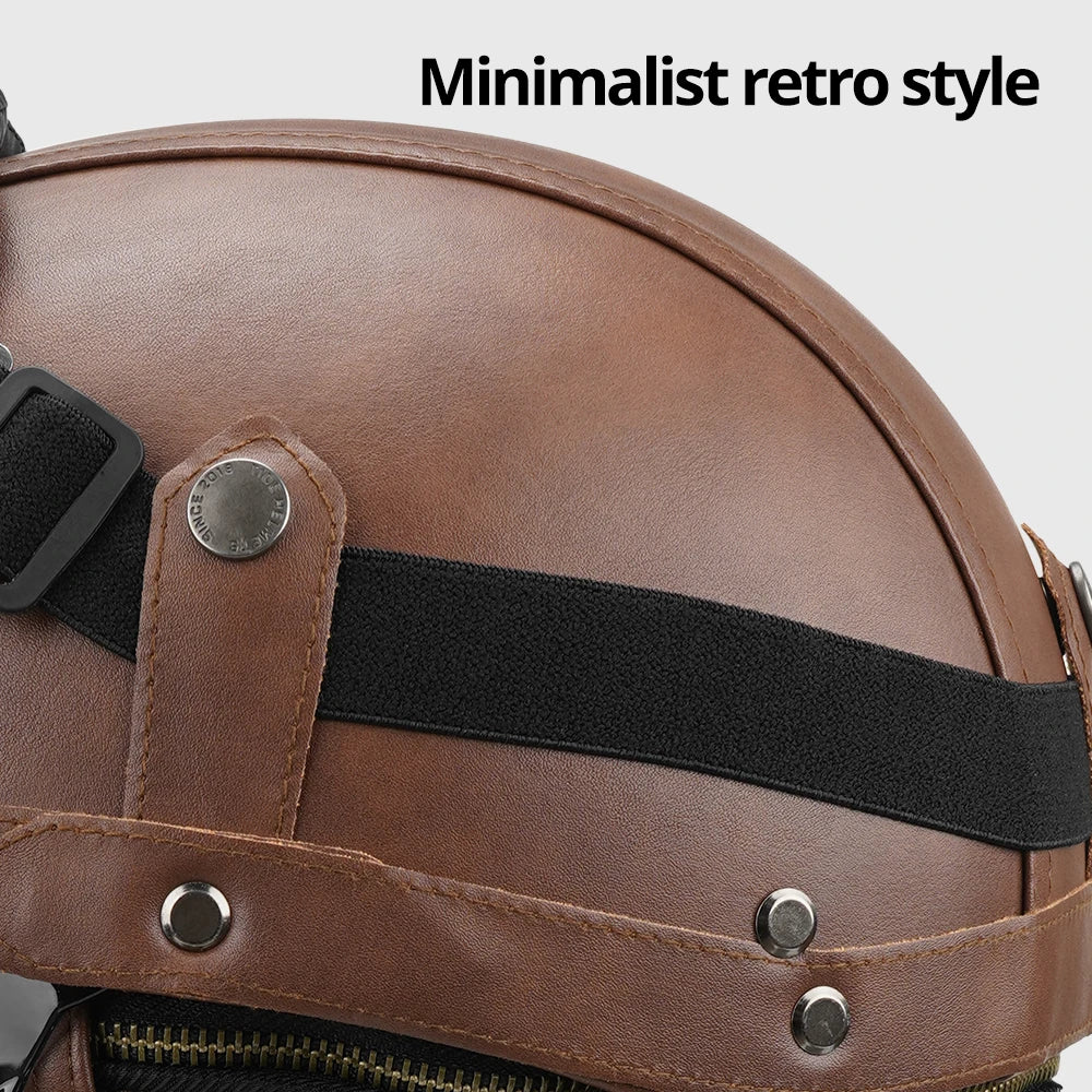 Motorcycle Half Helmet Leather Motorbike Open Face Helmet Vintage Fashion Safety Helmets Anti Fall And SunCap Moto Helmets M-XL