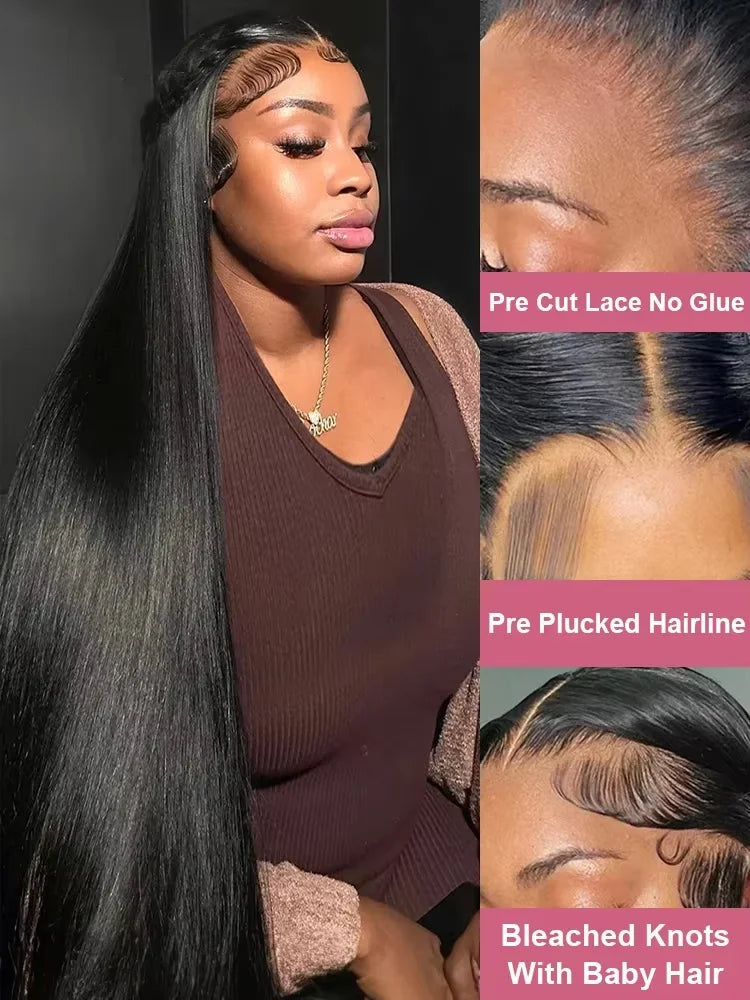 250% Density 40 Inches 13x6 Hd Lace Front Straight Human Hair Wigs 13x4 Transparent  Wig Brazilian Natural Color For Black Women