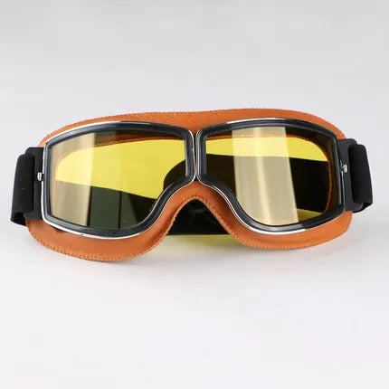 Motorcycle Helmet Glasses–Retro Windproof Sunglasses with Leather Frame–Lightweight Foldable&Universal Fit–Perfect for riding